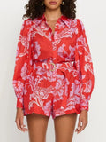 Printed Long Sleeve Belted Romper
