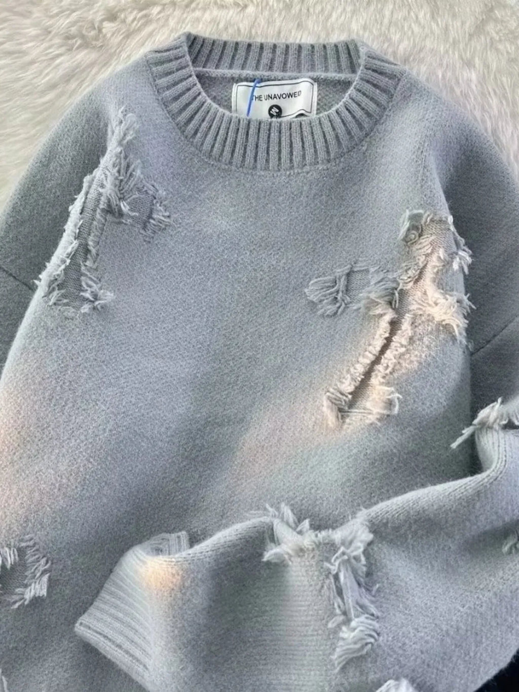 Men's Plus Size Distressed Knit Pullover Sweater