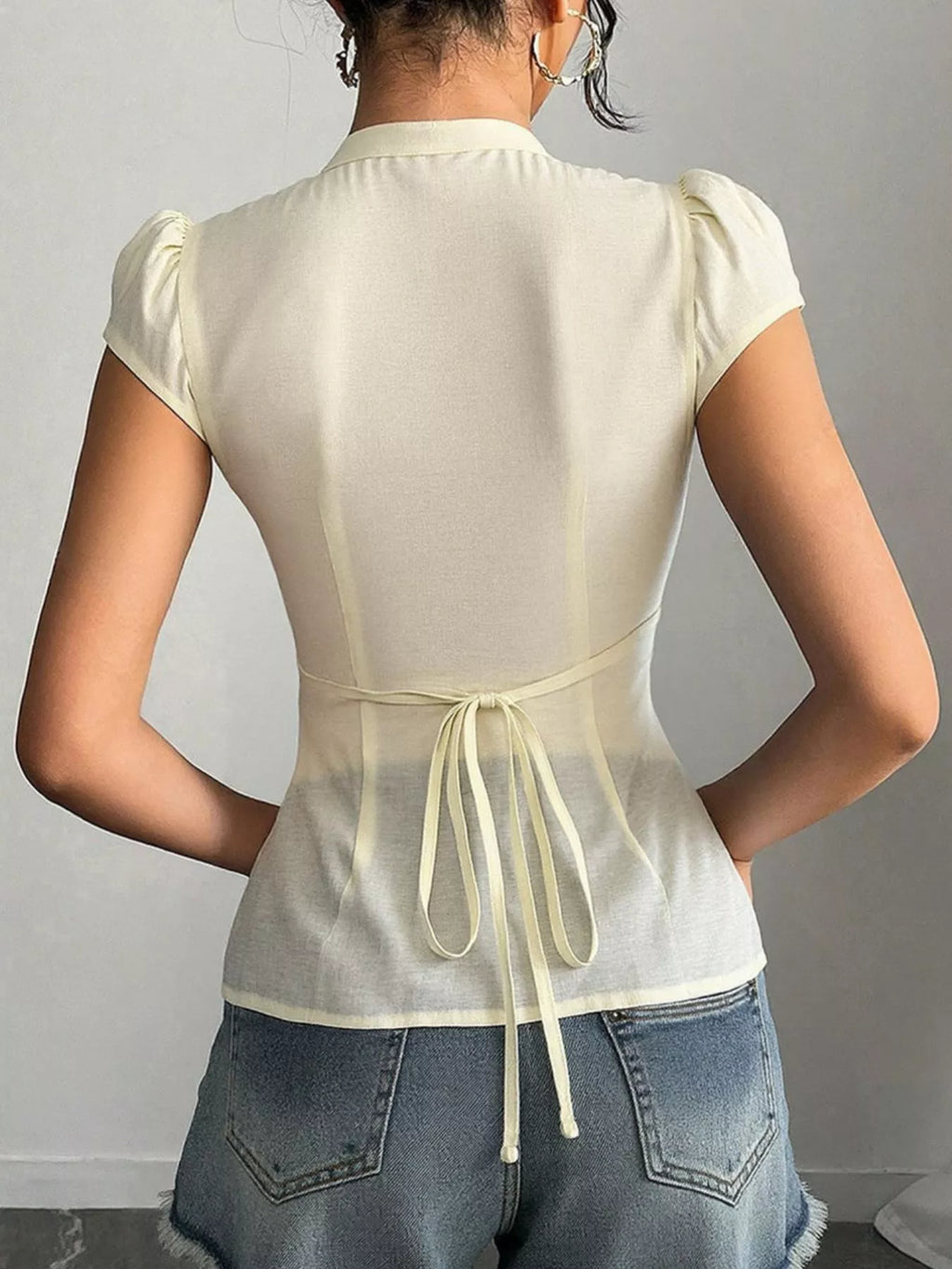 Button Up Cap Sleeve Shirt