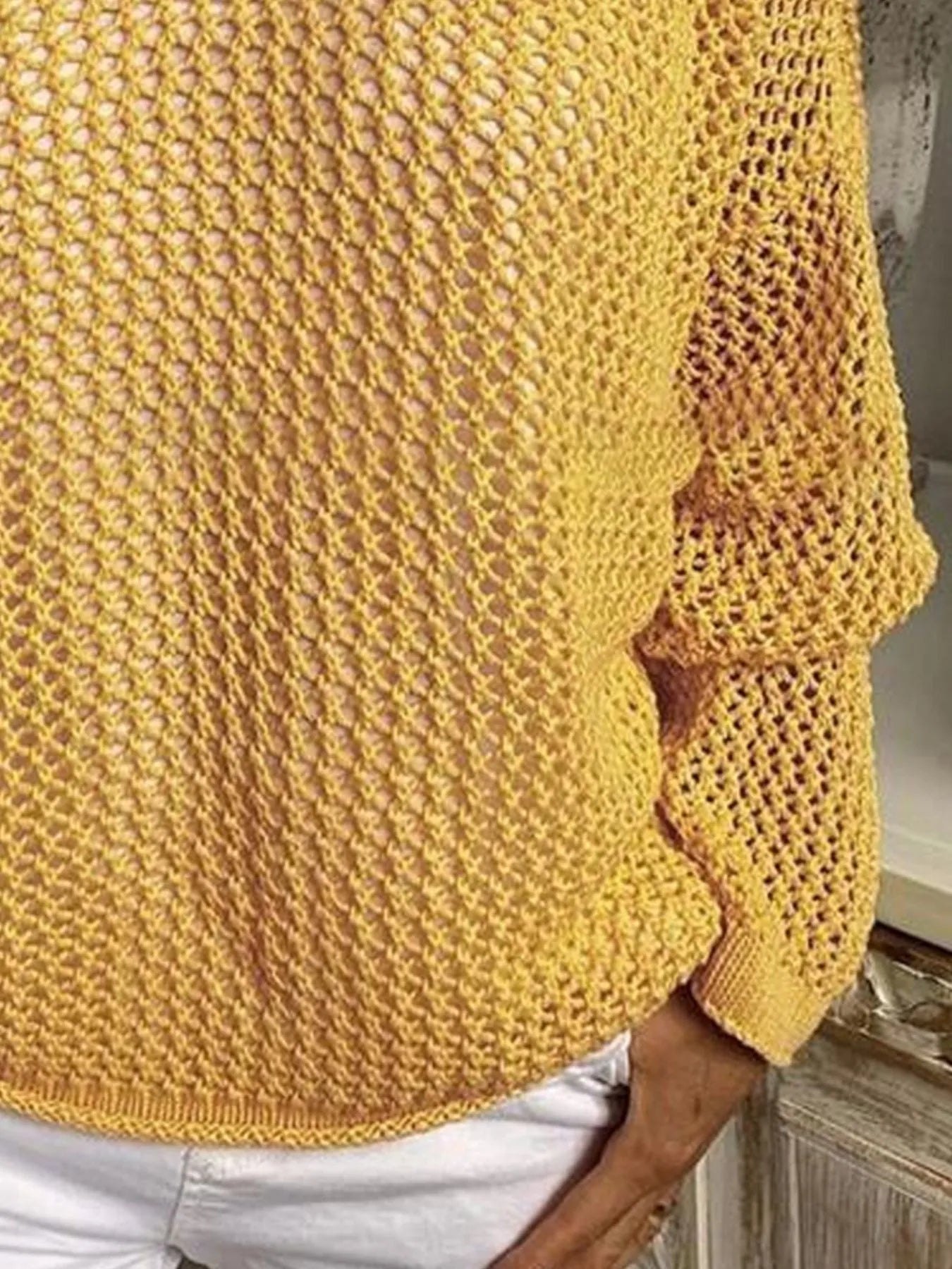 Openwork Long Sleeve Hooded Knit Cover Up