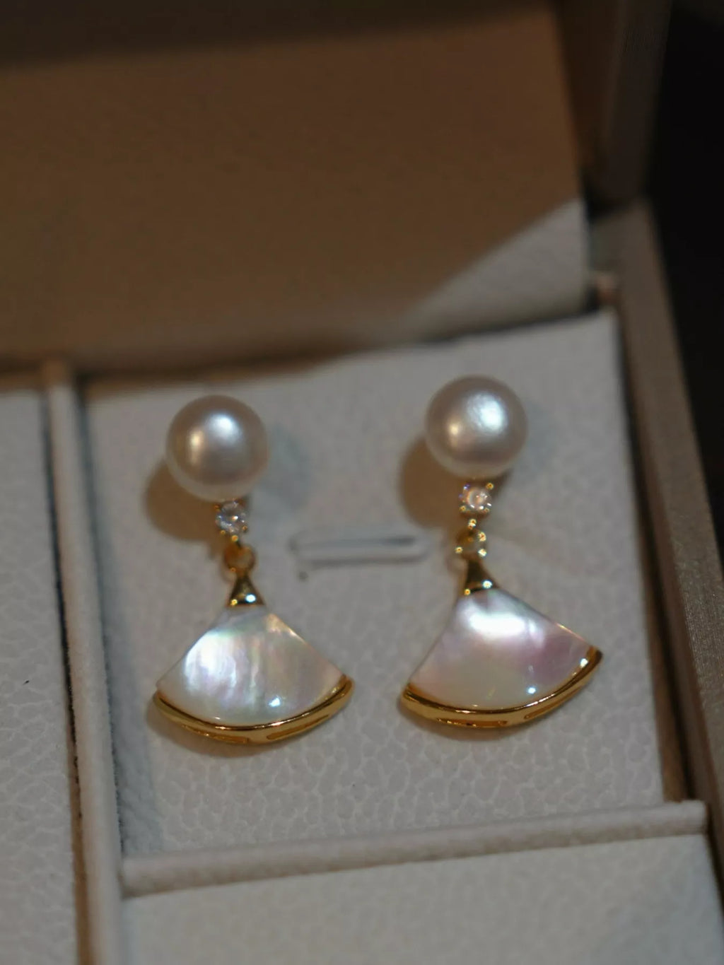 Fan-Shaped Pearl Drop Earrings