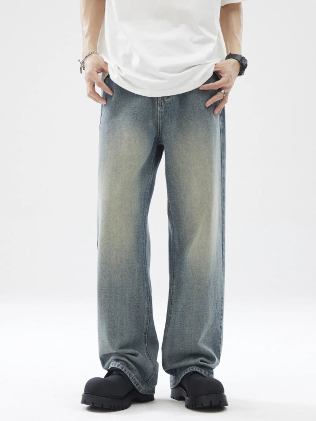 Men's Full Size Vintage Wash Wide Leg Jeans Plus Size