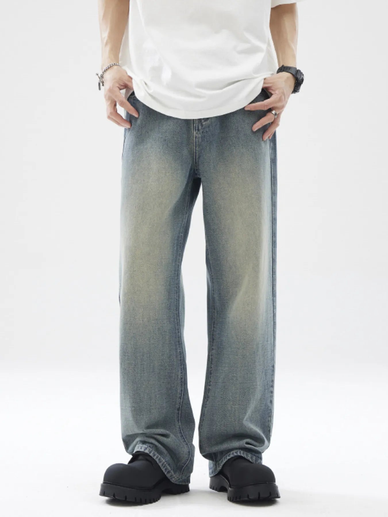 Men's Full Size Vintage Wash Wide Leg Jeans Plus Size