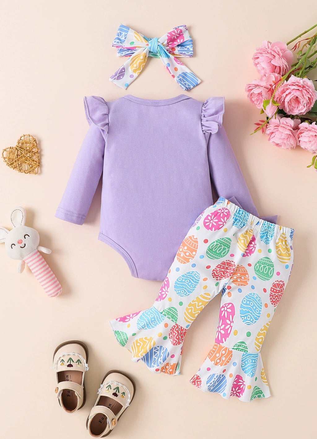 Children's Ruffled Bodysuit and Pants Set with Headband