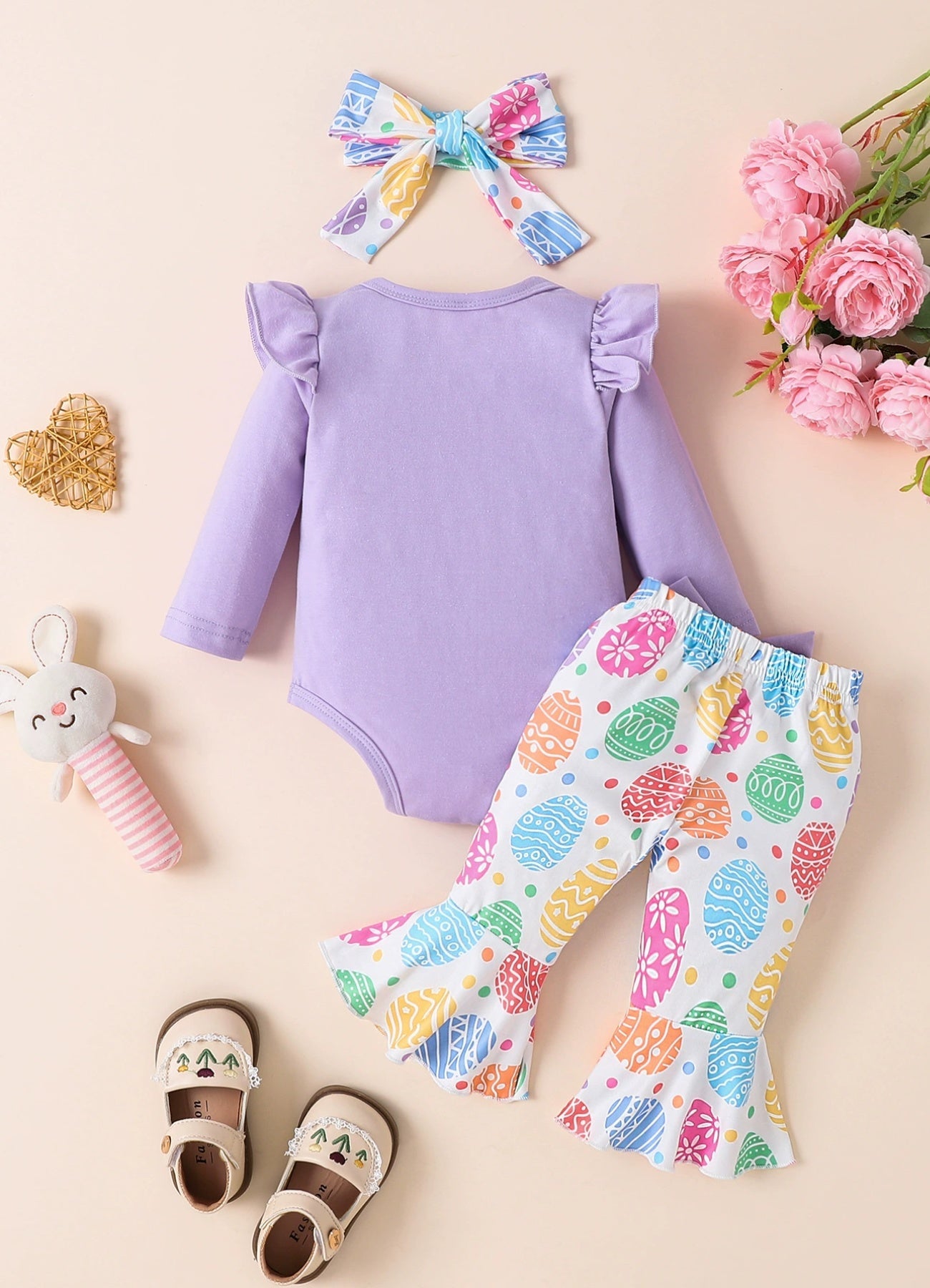 Children's Ruffled Bodysuit and Pants Set with Headband