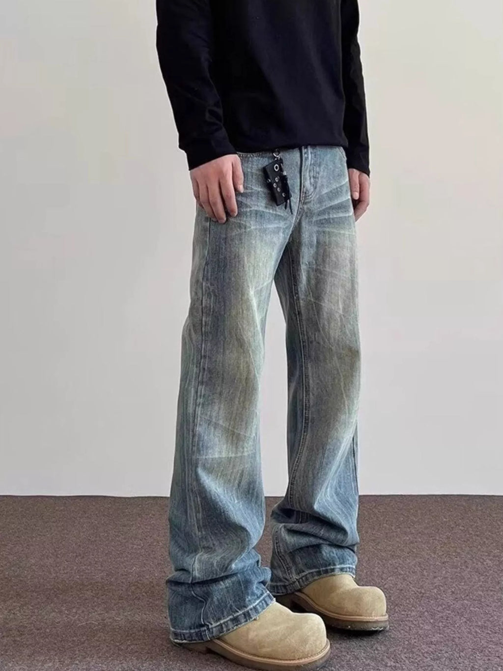 Men's Full Size Vintage Wash Wide Leg Jeans Plus Size