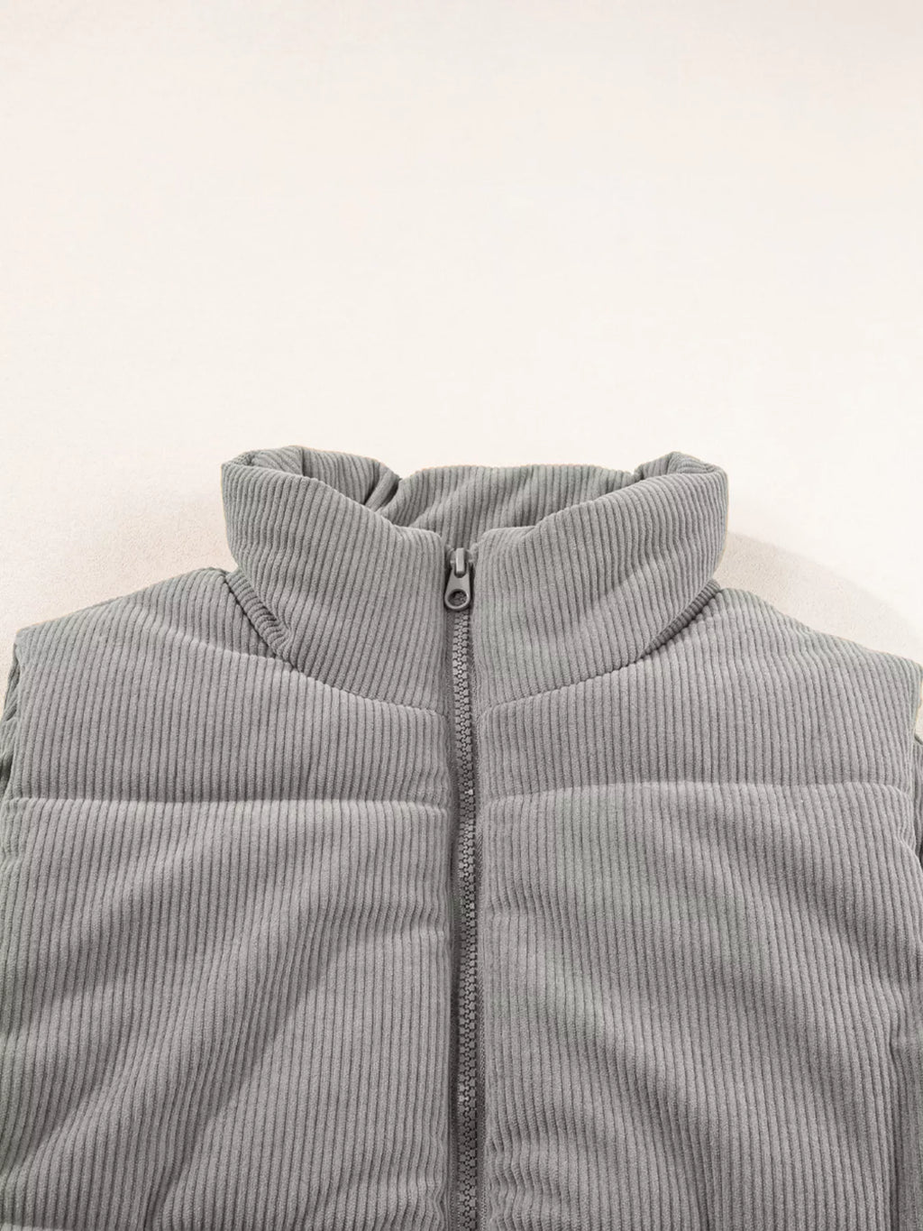 Corduroy Stand Neck Zipped Puffer Vest