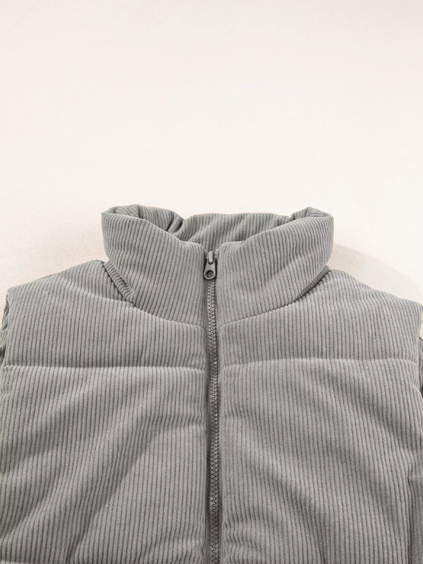 Corduroy Stand Neck Zipped Puffer Vest