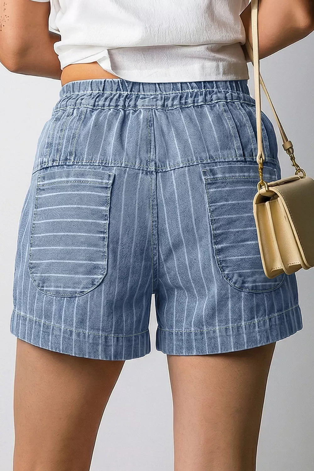 Striped High-Waisted Denim Shorts
