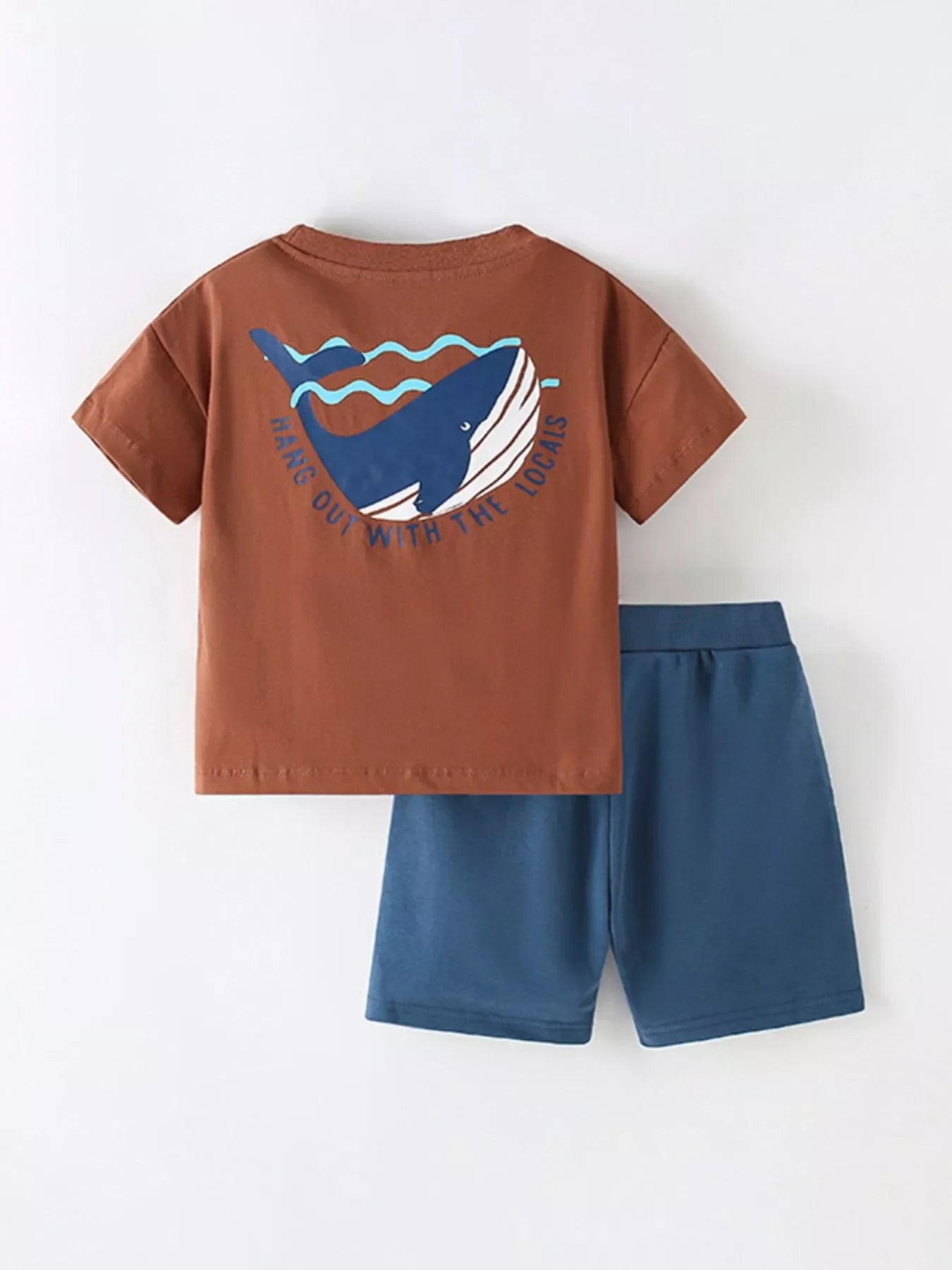 Children's Whale Round Neck Top and Shorts Set