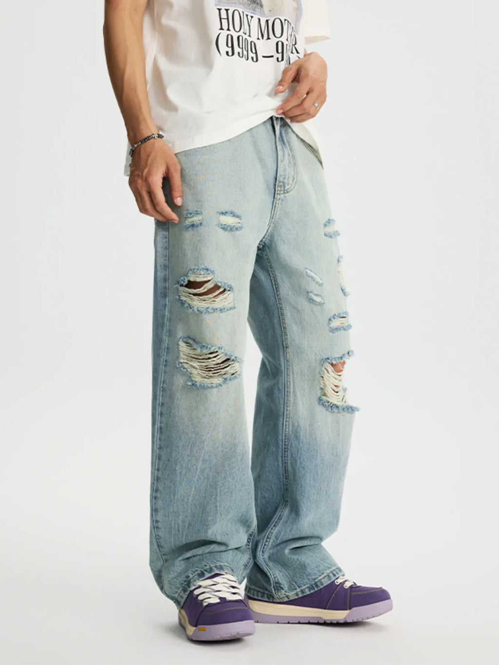 Men's Full Size Distressed Wide Leg Jeans Plus Size