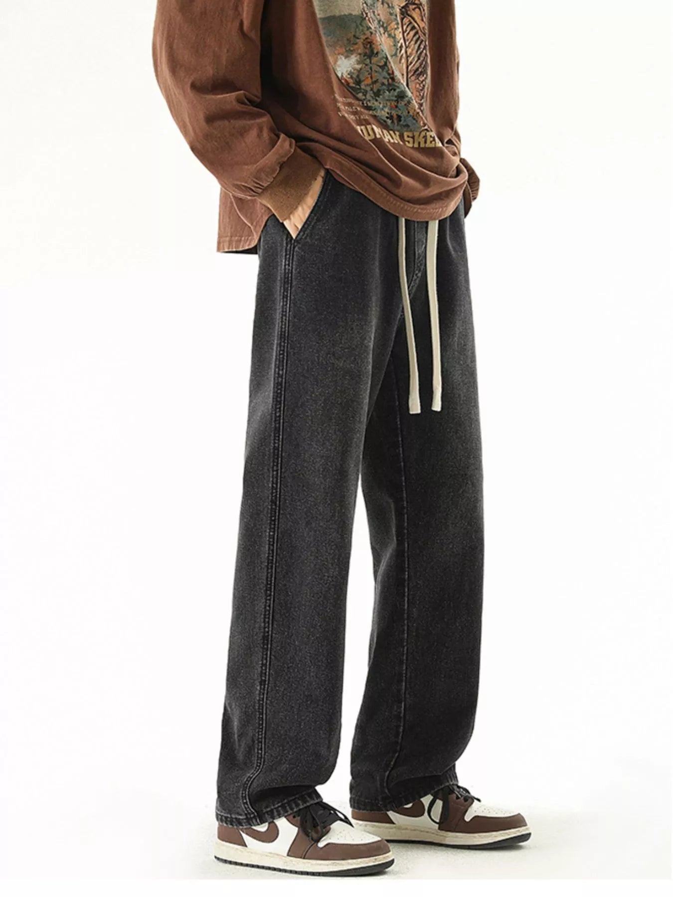 Men's Full Size Wide Leg Drawstring Jeans Plus Size