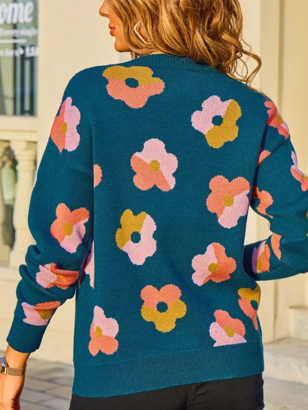 Floral Crew Neck Long Sleeve Sweater