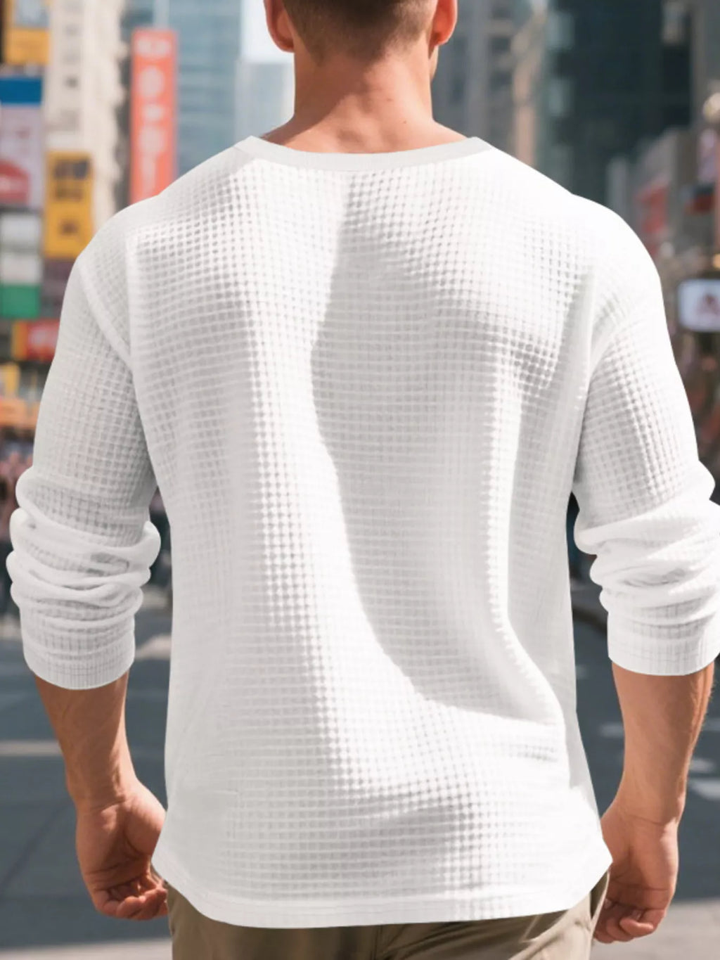 Men's Plus Size Casual Waffle Knit Henley T-Shirt