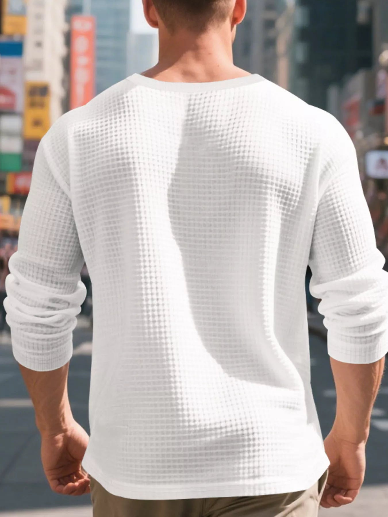 Men's Plus Size Casual Waffle Knit Henley T-Shirt