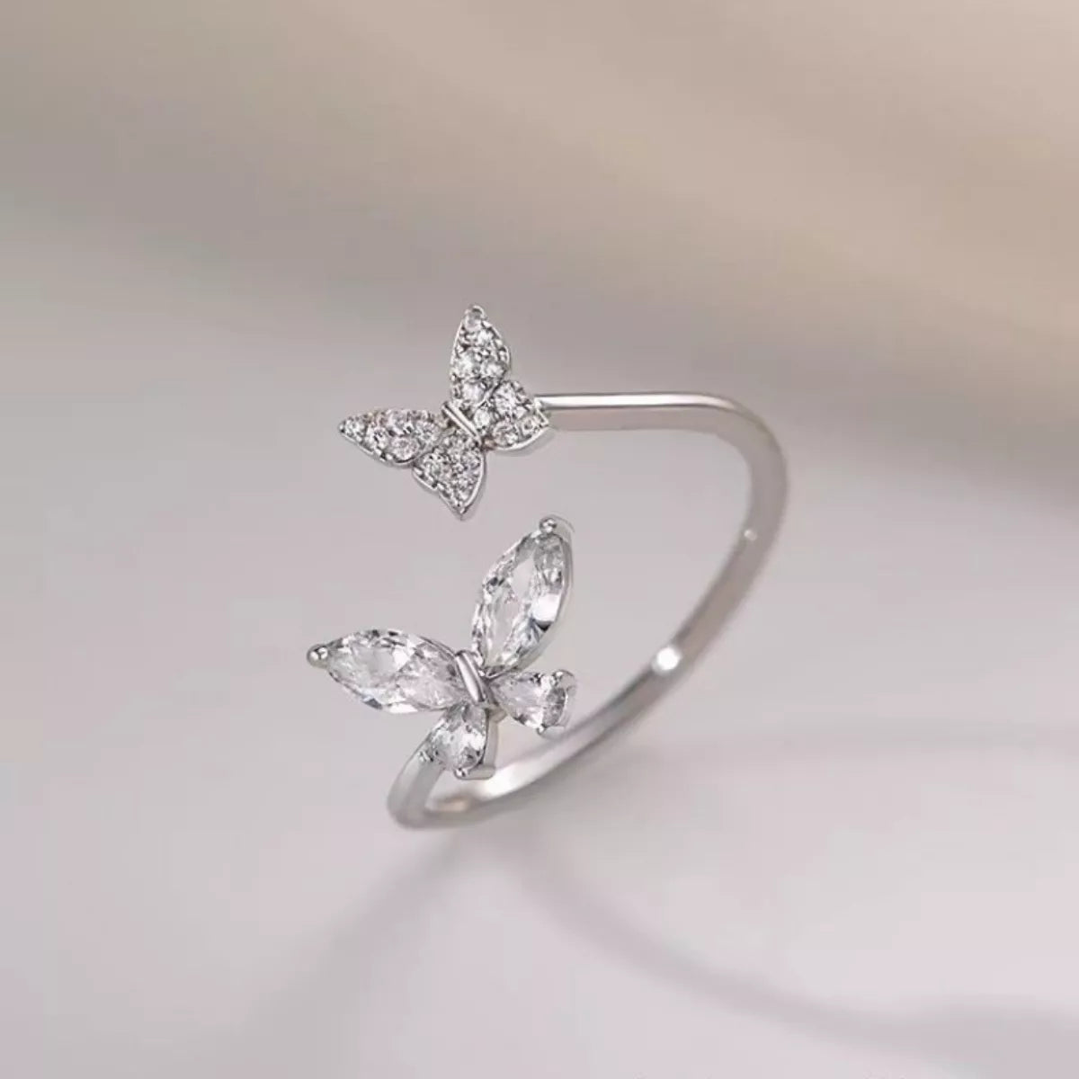925 Sterling Silver Zircon Butterfly Open Ring