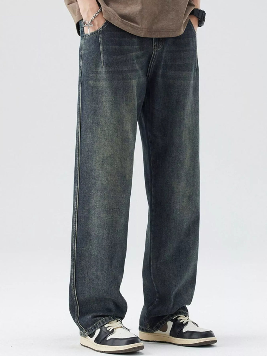 Men's Washed Wide Leg Relaxed Fit Jeans