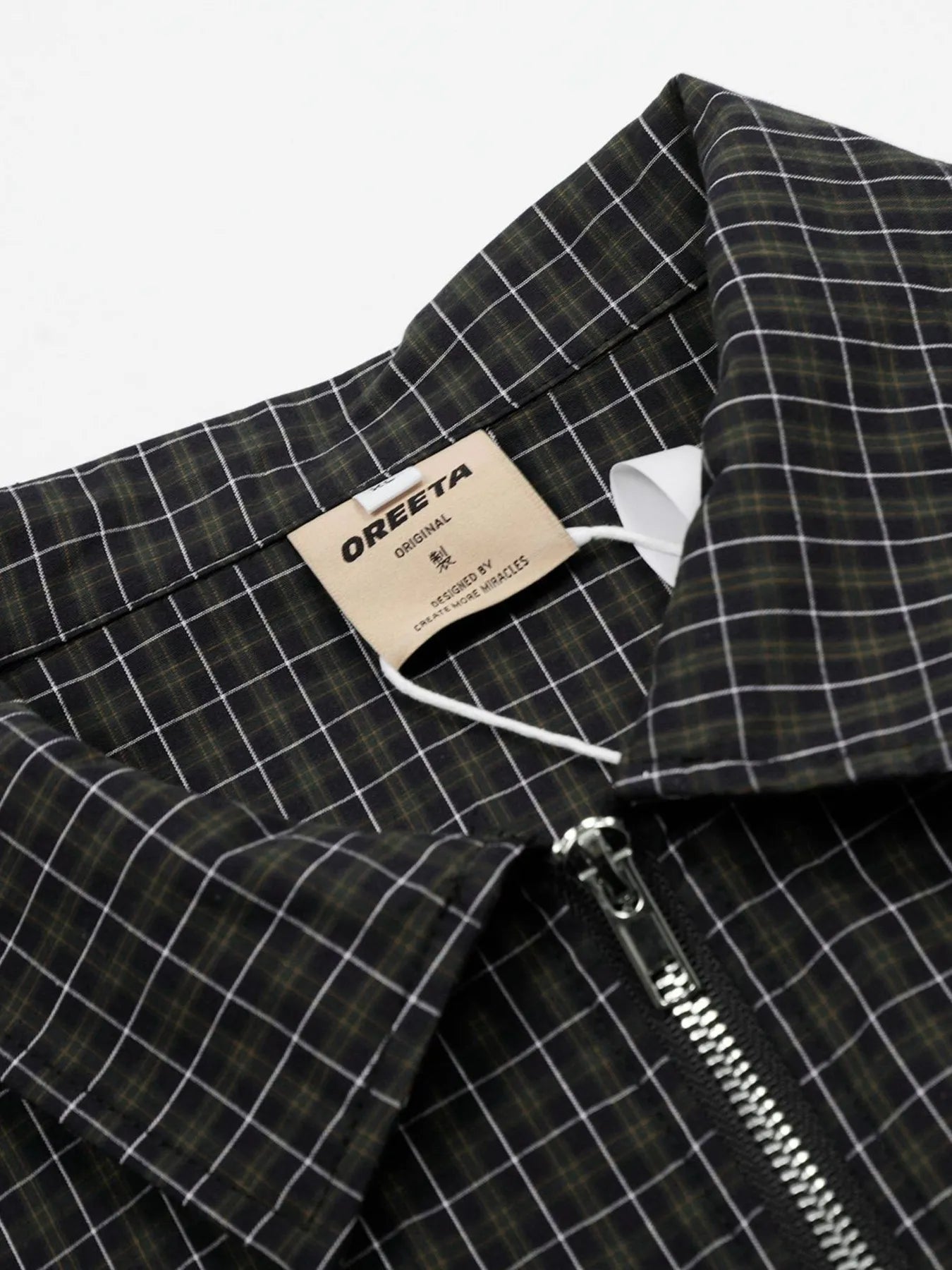 Men's Pearl Embellished Plaid Zip-Up Shirt