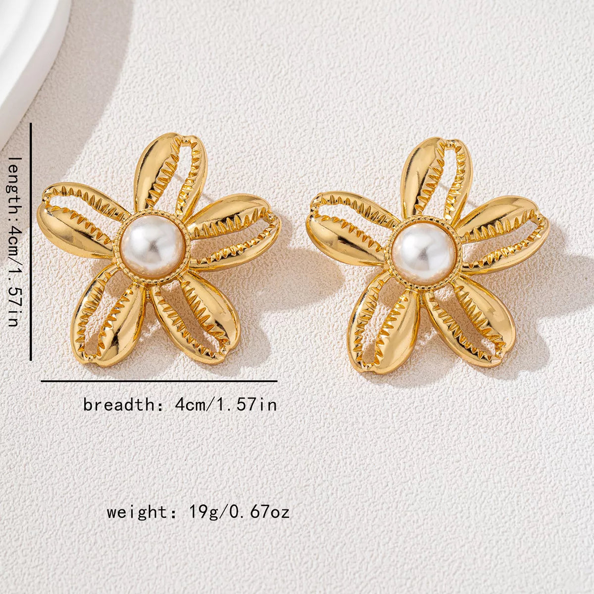 18K Gold-Plated Gold Flower Synthetic Pearl Stud Earrings