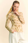 Davi & Dani Floral Mesh Long Sleeve Sheer Layering Top