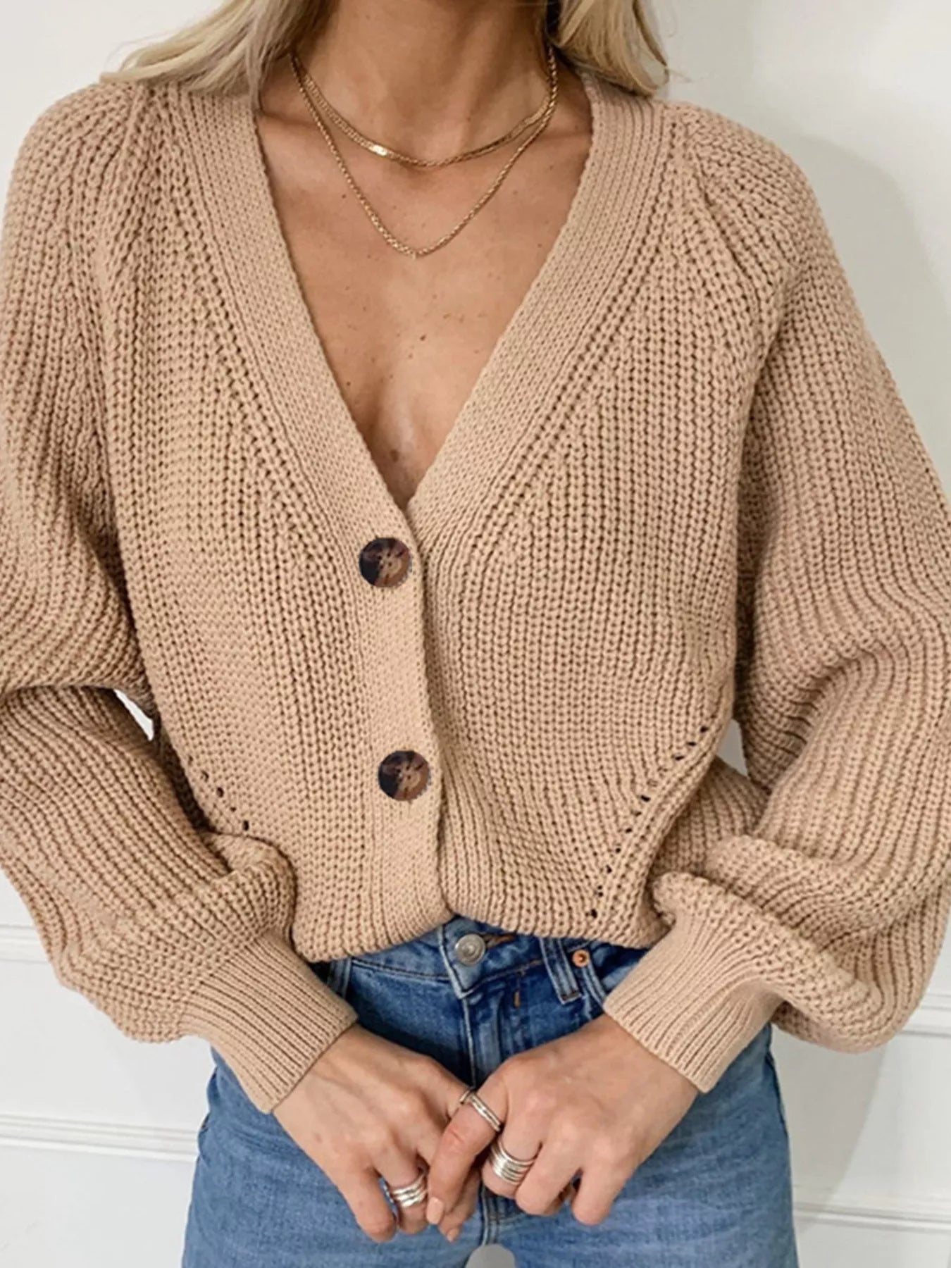Full Size Chunky Knit Button-Down Cardigan Plus Size