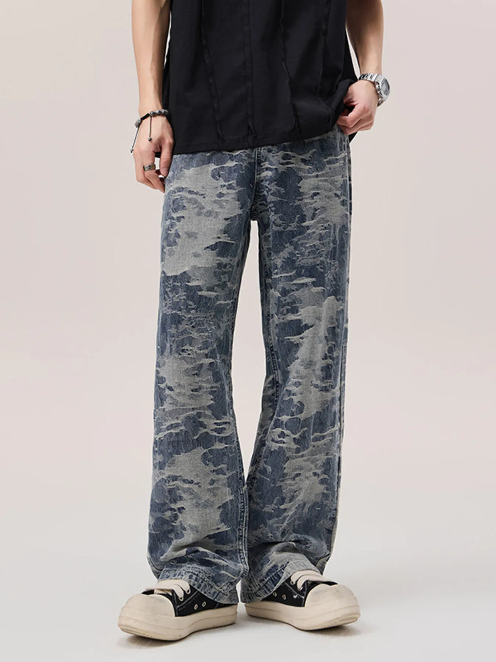 Men's Wash Wide Leg Jeans