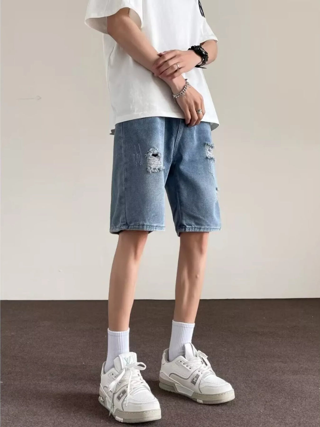 Men's Full Size Ripped Casual Loose Fit Denim Shorts Plus Size