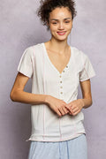 POL V-Neck Short Sleeve Top with Stitch Seam Detail