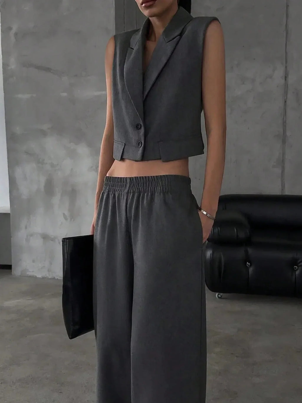 Button Up Sleeveless Top and Pants Set