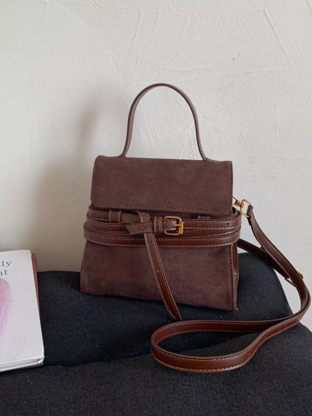 Suede Buckle Decor Crossbody Bag