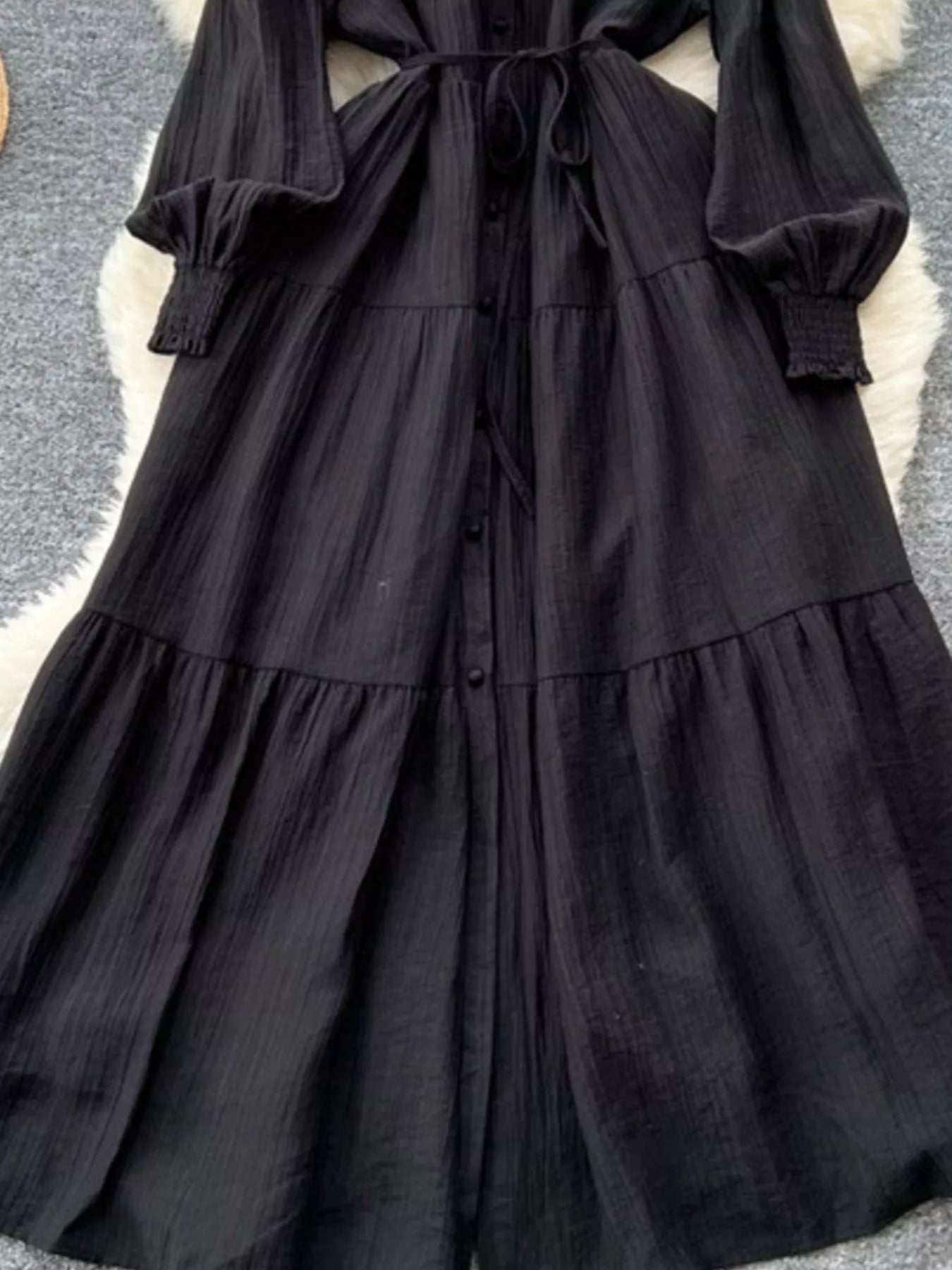 Button Down Tiered Long Sleeve Dress