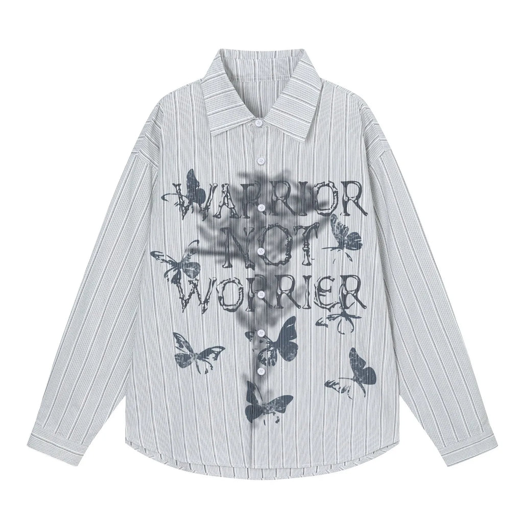 Men's Butterfly Print Striped Long Sleeve Casual Shirt