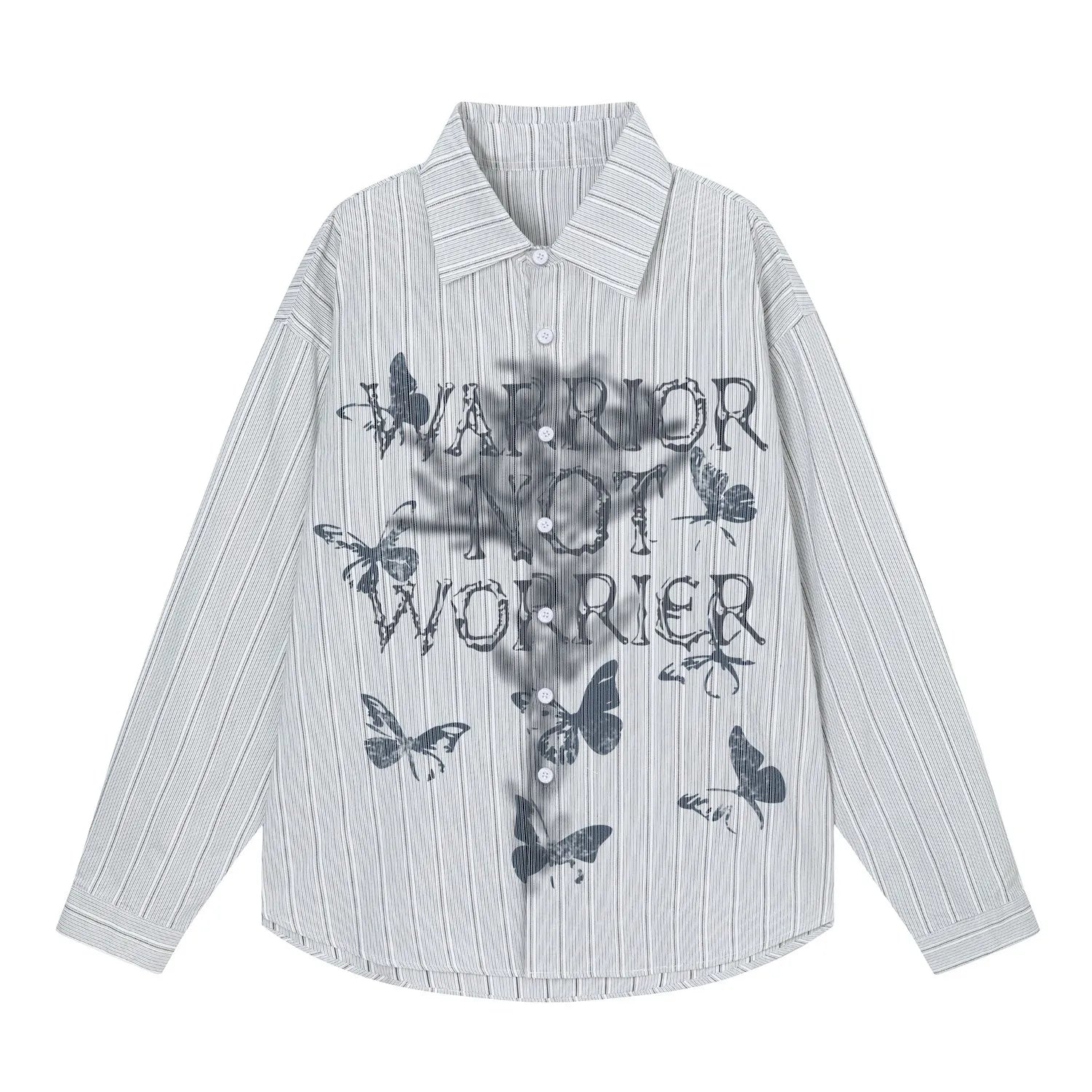 Men's Butterfly Print Striped Long Sleeve Casual Shirt