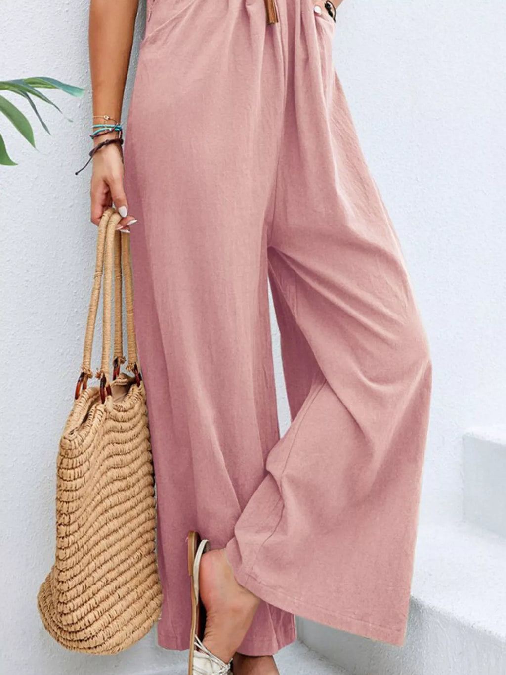 Full Size Casual Wide-Leg Overalls with Pockets Plus Size