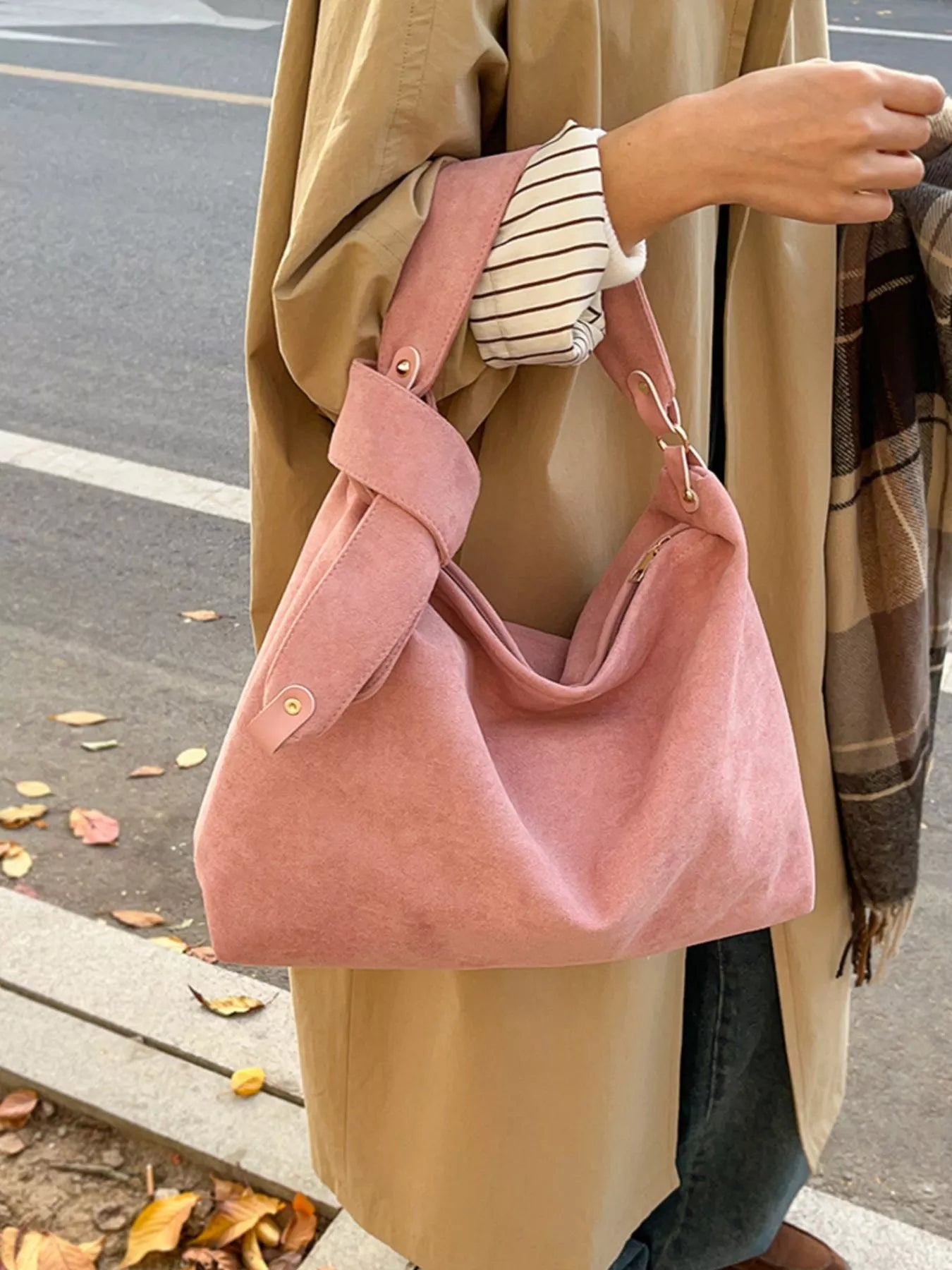 Suede Hobo Shoulder Bag