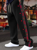 Men's Full Size Plaid Trim Snap-Button Track Pants Plus Size