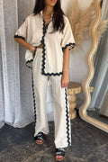 Contrast Trim Half Sleeve Top and Pants Set