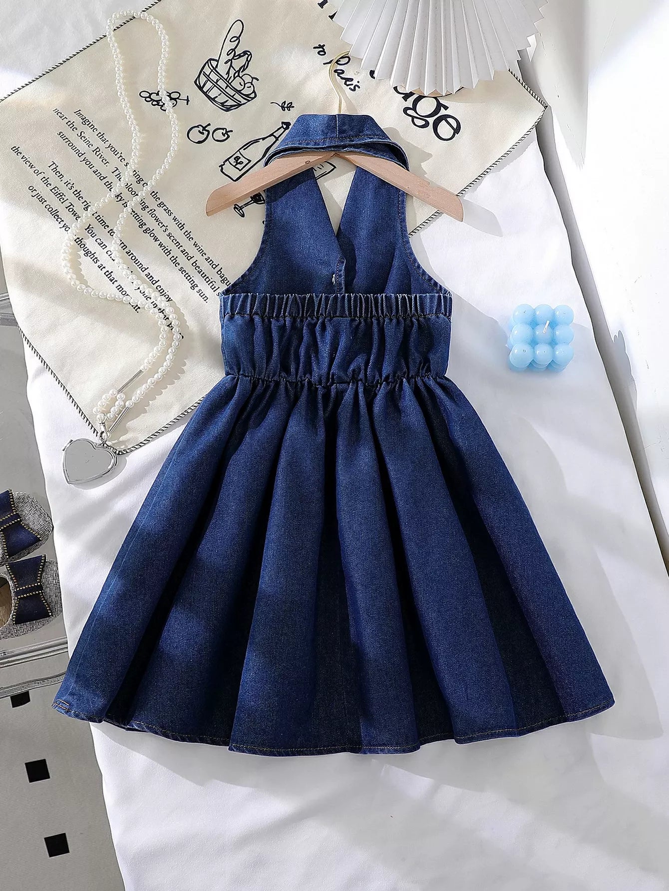 Children's Denim Bowknot Sleeveless Dress