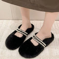 Pearl Embellished Plush Slippers