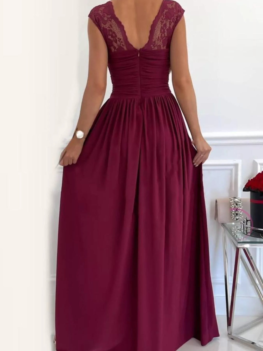 High Slit Lace Detail Maxi Dress