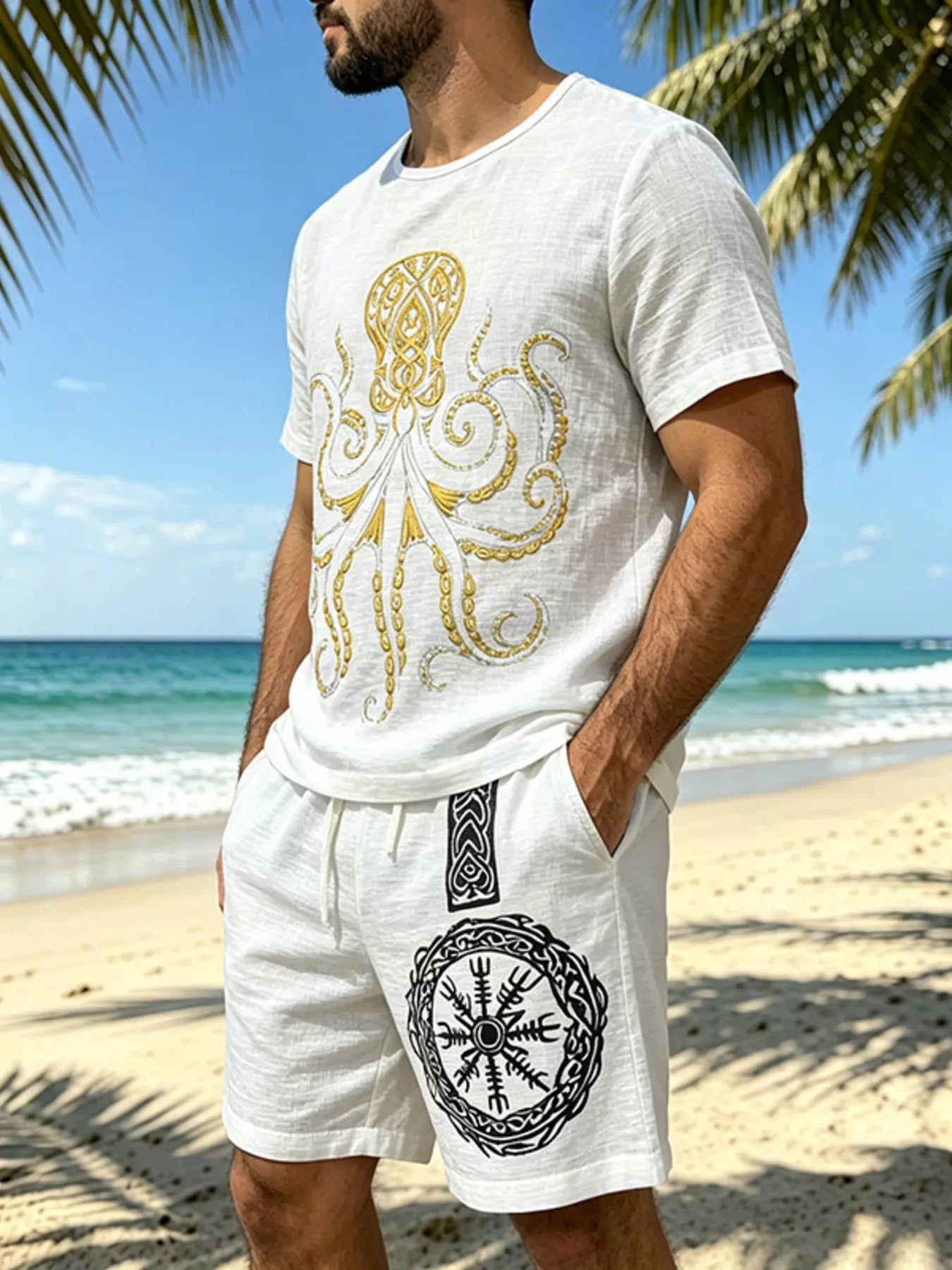 Men's Full Size Round Neck Tee and Shorts Set Plus Size