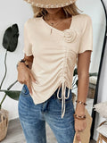 Flower Drawstring Ruched Front Top