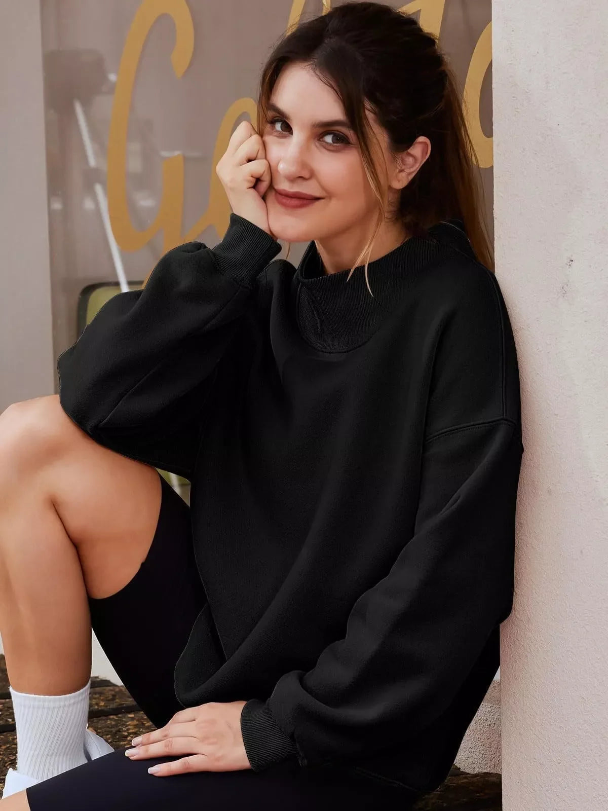 Mock Neck Dropped Shoulder Sweatshirt