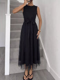 Glitter Sleeveless Tulle Midi Dress
