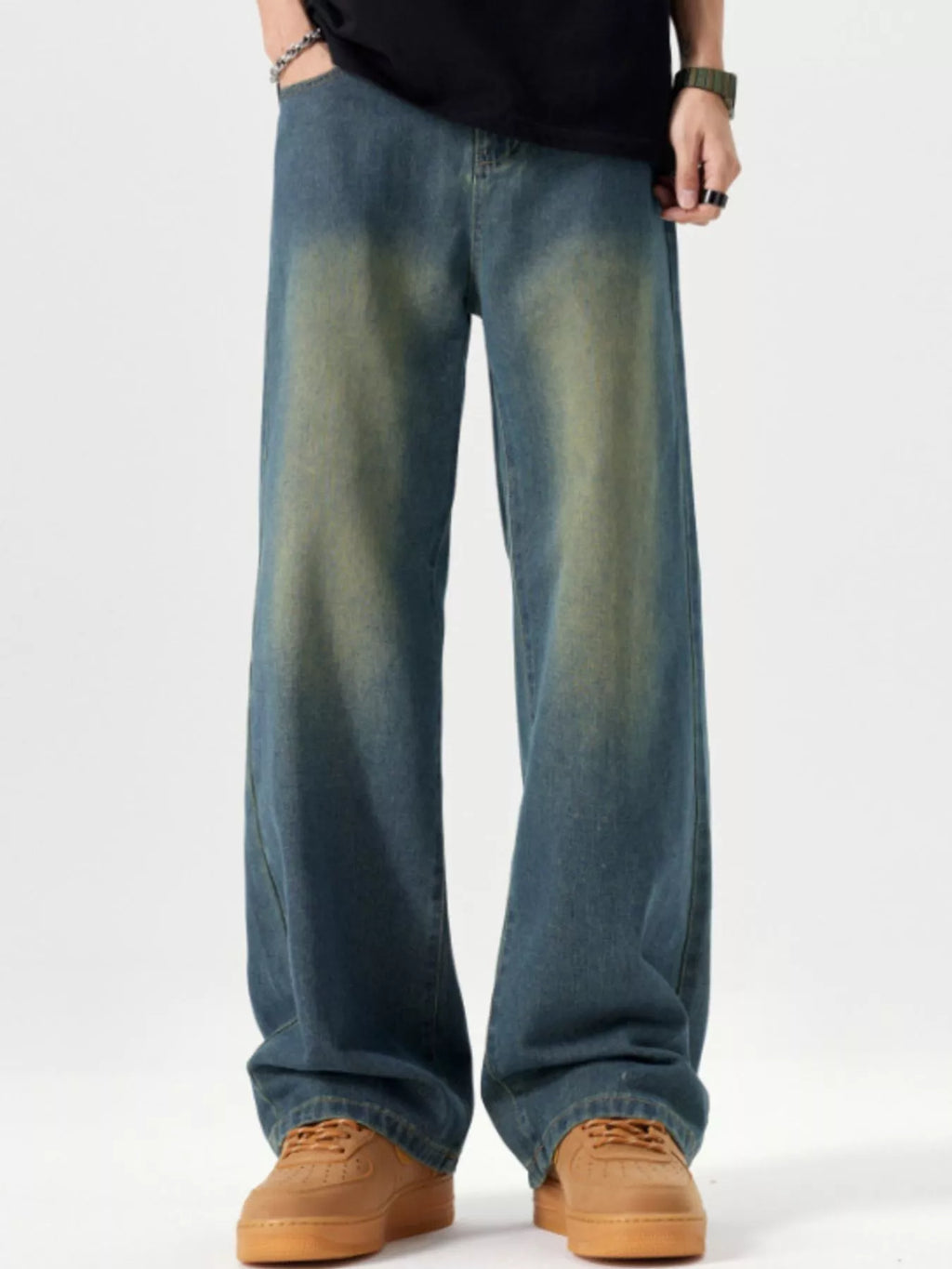 Men's Vintage Wash Wide Leg Jeans