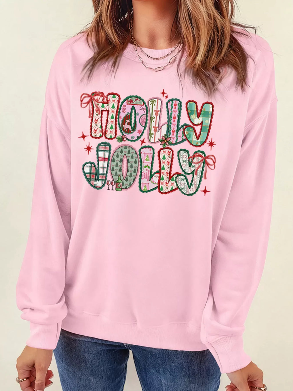 HOLLY JOLLY Cute Holiday Graphic Sweatshirt