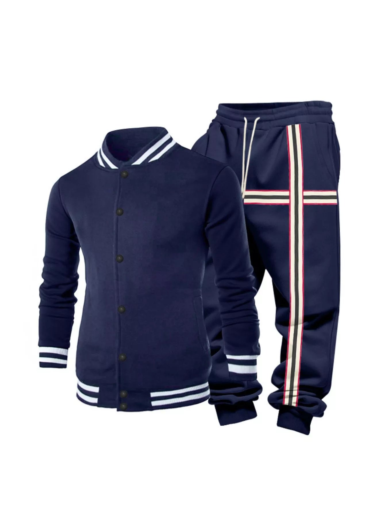Men's Full Size Striped Long Sleeve Top and Pants Set Plus Size