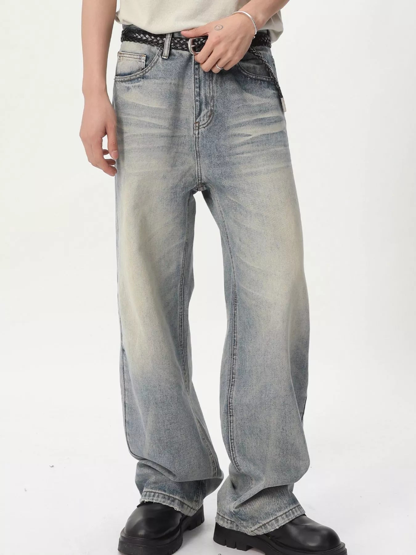 Men's Vintage Wash Wide Leg Jeans