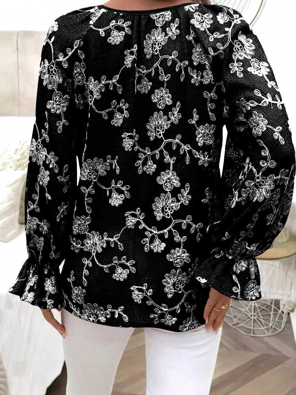 Floral Embroidered Long Sleeve Shirt