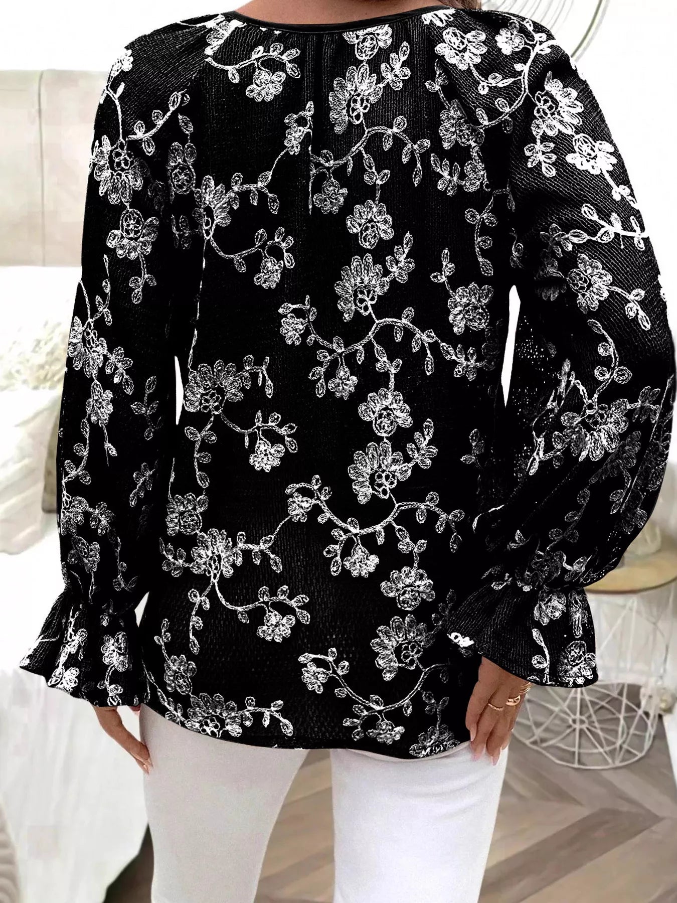 Floral Embroidered Long Sleeve Shirt